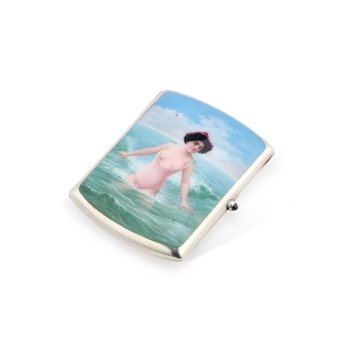 434 - AN EARLY 20TH CENTURY SILVER AND ENAMEL EROTIC CIGARETTE CASE import marks, Steinhart & Co, Birm... 