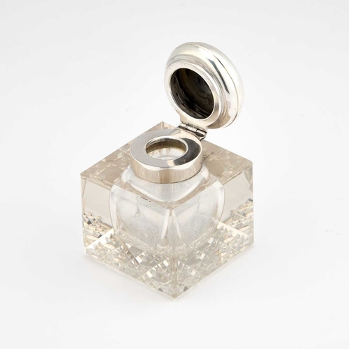 468 - A GEORGE V ESSEX CRYSTAL-INSET SILVER-MOUNTED CUT-GLASS INKWELL by S Blanckensee & Son Ltd, Birm... 