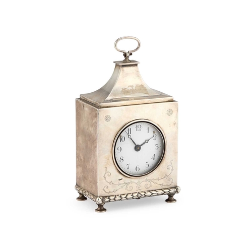 485 - A GEORGE V SILVER MANTEL CLOCK by Charles & Richard Comyns, London 1916, the rectangular case wi... 