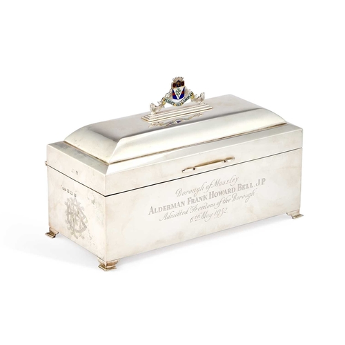 486 - A GEORGE VI SILVER AND ENAMELLED FREEDOM CASKET by Kirwan & Co Ltd, Birmingham 1951, of rectangu... 