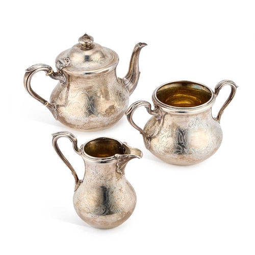 489 - Â§ A VICTORIAN SILVER THREE-PIECE TEA SERVICE by George Ivory, London 1855, comprising a teapot, sug... 