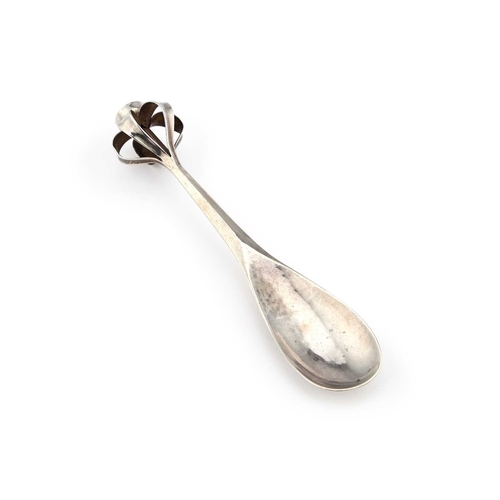 502 - AN ARTS AND CRAFTS SILVER PORRINGER SPOON by C.R. Ashby, Guild of Handicrafts, London 1901, the elon... 