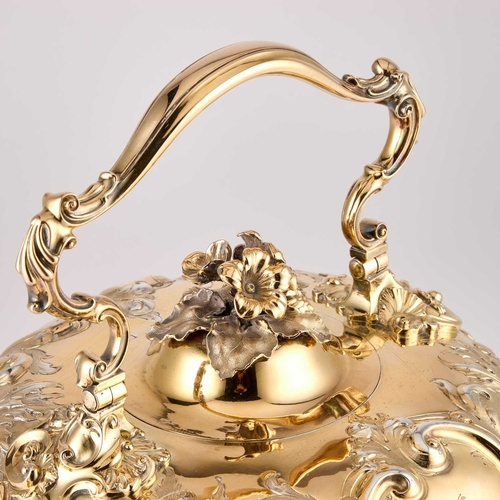 504 - A FINE WILLIAM IV SILVER-GILT SPIRIT KETTLE, STAND AND LAMP by Paul Storr, London 1832, the kettle o... 