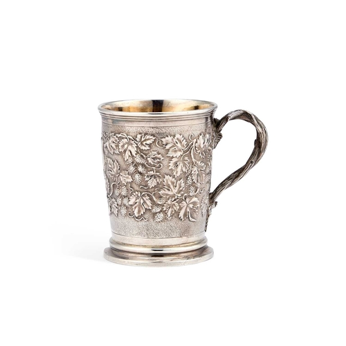 505 - A VICTORIAN SILVER MUG by John Hunt & Robert Roskell, London 1875, of tapering cylindrical form,... 