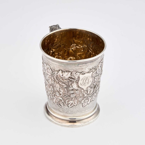 505 - A VICTORIAN SILVER MUG by John Hunt & Robert Roskell, London 1875, of tapering cylindrical form,... 