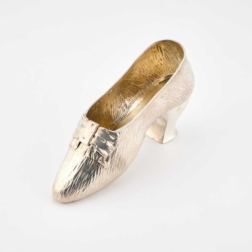 516 - A LATE VICTORIAN SILVER MODEL OF A SHOE by George Nathan & Ridley Hayes, Birmingham 1890, realis... 