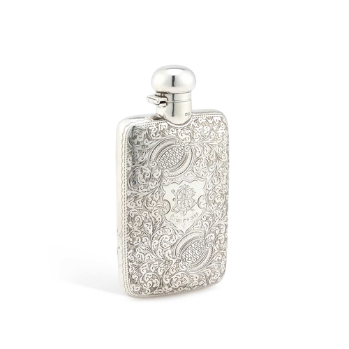 523 - A VICTORIAN SILVER FLASK by F J H Thomas, Birmingham 1899, of usual form, shaped for the pocket, eng... 