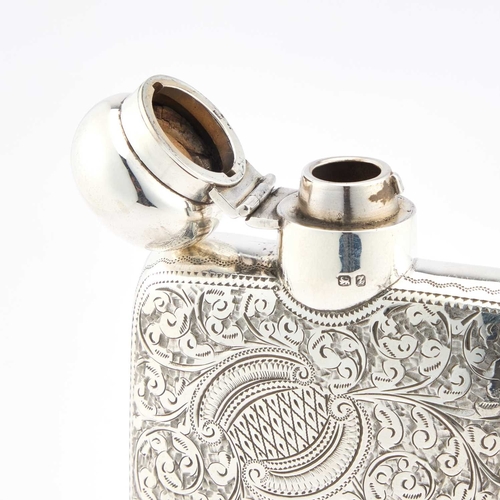 523 - A VICTORIAN SILVER FLASK by F J H Thomas, Birmingham 1899, of usual form, shaped for the pocket, eng... 