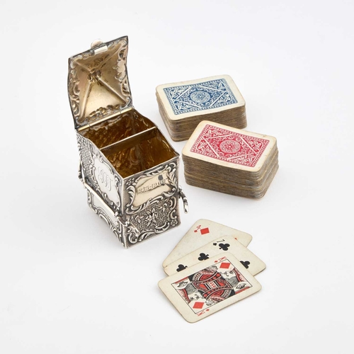 524 - A VICTORIAN SILVER NOVELTY PLAYING CARDS BOX by Samuel Jacob, London 1899, in the form of a sedan-ch... 