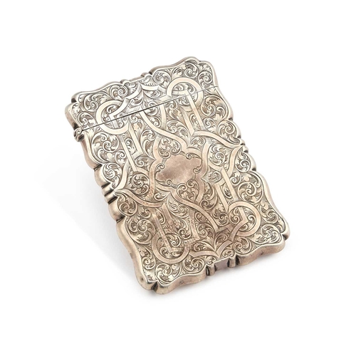 542 - A VICTORIAN SILVER CARD CASE by Alfred Taylor, Birmingham 1864, of shaped rectangular form, with fol... 