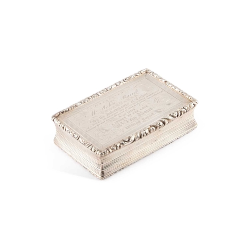 550 - A WILLIAM IV SILVER SNUFF BOX probably by Thomas Shaw, London 1830, rectangular, the hinged cover wi... 