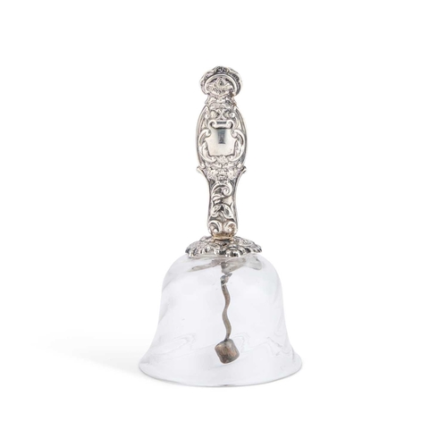 556 - A VICTORIAN SILVER-MOUNTED GLASS BELL by William Comyns & Sons, London 1899, the glass wrythen, ... 