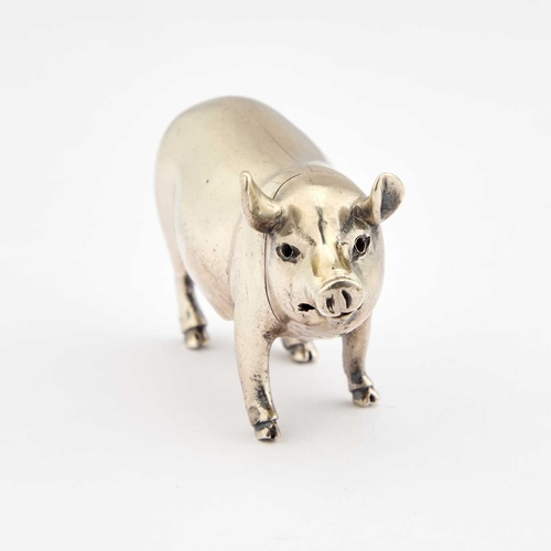 559 - A VICTORIAN SILVER NOVELTY PEPPER POT by Jane Brownett, London 1880, realistically modelled as a sow... 