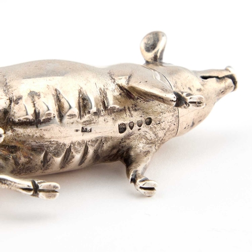 559 - A VICTORIAN SILVER NOVELTY PEPPER POT by Jane Brownett, London 1880, realistically modelled as a sow... 