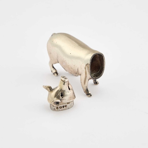 559 - A VICTORIAN SILVER NOVELTY PEPPER POT by Jane Brownett, London 1880, realistically modelled as a sow... 