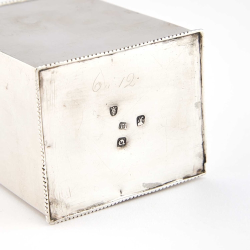 588 - A GEORGE III MAHOGANY CASED SILVER TEA CADDY maker TL, London 1771, the caddy of rectangular section... 