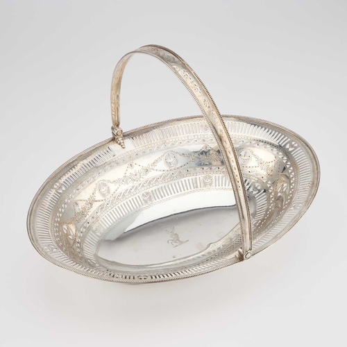 594 - A GEORGE III SILVER SWING-HANDLED BREAD BASKET by Robert Hennell, London 1783, oval form, pierced an... 