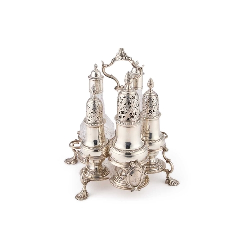 605 - A GEORGE III SILVER WARWICK CRUET by John Delmester, London 1762, of characteristic form with a cent... 