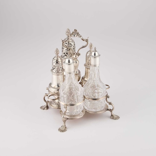 605 - A GEORGE III SILVER WARWICK CRUET by John Delmester, London 1762, of characteristic form with a cent... 