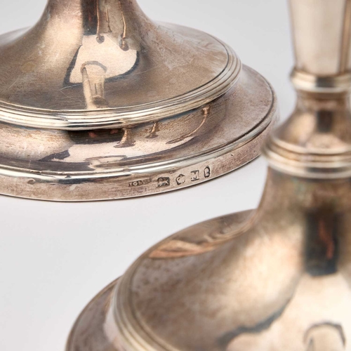 631 - A SET OF FOUR GEORGE III SILVER CANDLESTICKS by John Green, Roberts, Mosley & Co, Sheffield 1802... 