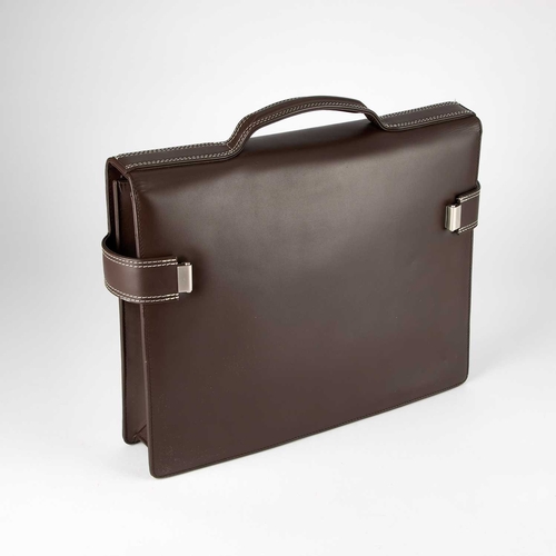 649 - A LEATHER JAEGER LECOULTRE BRIEF CASE a brown leather brief case signed Jaeger leCoultre, with white... 