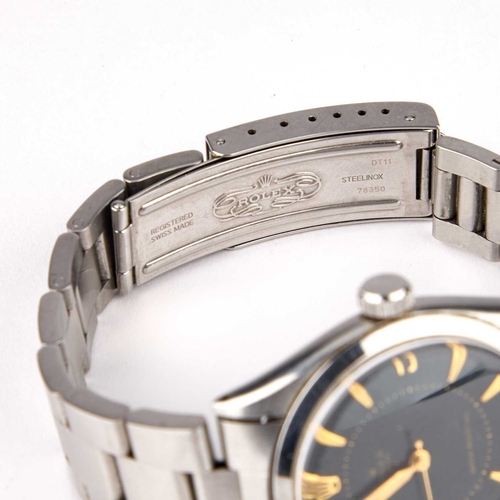 651 - A GENTS STEEL ROLEX OYSTER BRACELET WATCH the circular black dial signed Rolex Oyster Shock Resistin... 