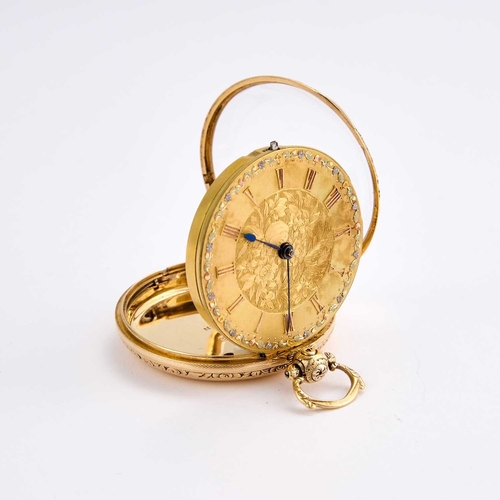 656 - AN 18CT GOLD OPEN FACED POCKET WATCH the circular gilt dial with gilt Roman indices and outer minute... 