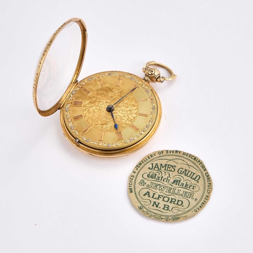 656 - AN 18CT GOLD OPEN FACED POCKET WATCH the circular gilt dial with gilt Roman indices and outer minute... 