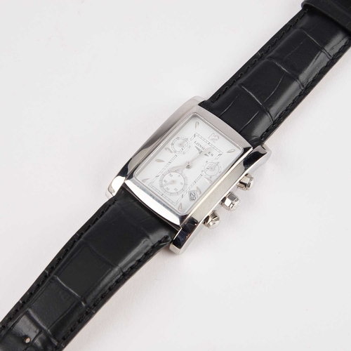 659 - A GENTS STEEL LONGINES FIFA ISSUE CHRONOGRAPH STRAP WATCH the white dial signed Longines, with baton... 