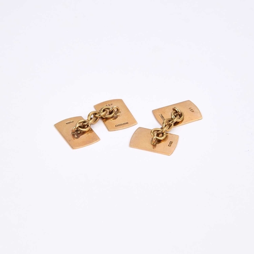 748 - A PAIR OF 9 CARAT GOLD DOUBLE CUFFLINKS the cushion heads of plain polished and engine-turned design... 