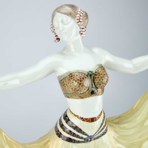 840 - ALBERT DOMINIQUE ROSE, FIGURE OF A DANCER BY GOLDSCHEIDER, CIRCA 1915 glazed polychrome earthenware,... 