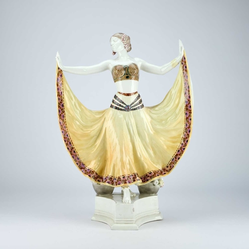 840 - ALBERT DOMINIQUE ROSE, FIGURE OF A DANCER BY GOLDSCHEIDER, CIRCA 1915 glazed polychrome earthenware,... 