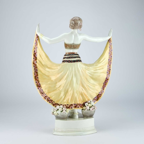 840 - ALBERT DOMINIQUE ROSE, FIGURE OF A DANCER BY GOLDSCHEIDER, CIRCA 1915 glazed polychrome earthenware,... 