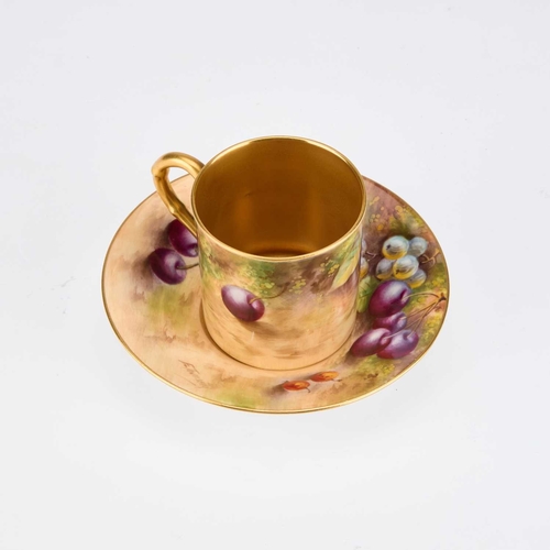 858 - A ROYAL WORCESTER COFFEE CAN AND SAUCER each painted with fruit by E. Townsend, signed, puce marks. ... 