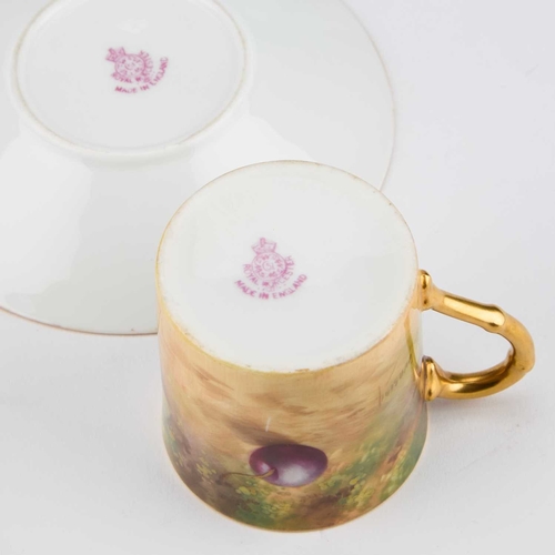 858 - A ROYAL WORCESTER COFFEE CAN AND SAUCER each painted with fruit by E. Townsend, signed, puce marks. ... 