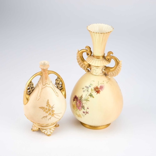 862 - TWO ROYAL WORCESTER VASES comprising the first painted with floral sprays on a blush ivory ground, t... 