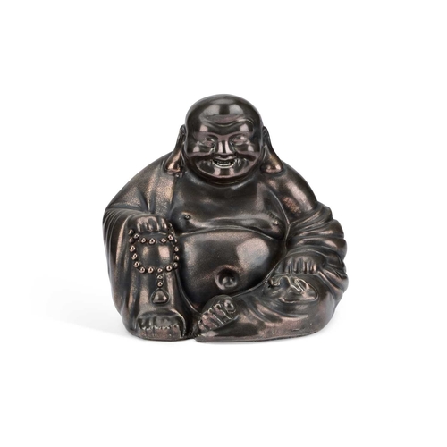 908 - A CHINESE PORCELAIN FAUX BRONZE BUDDHA impressed mark. 20cm high