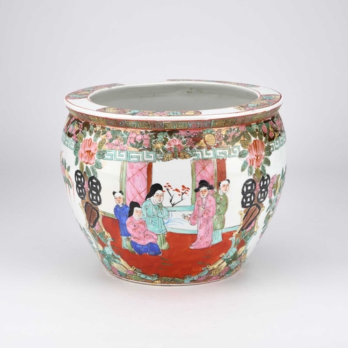 932 - A CHINESE FAMILLE ROSE FISH BOWL, FIRST HALF 20TH CENTURY typically decorated with figures and flowe... 