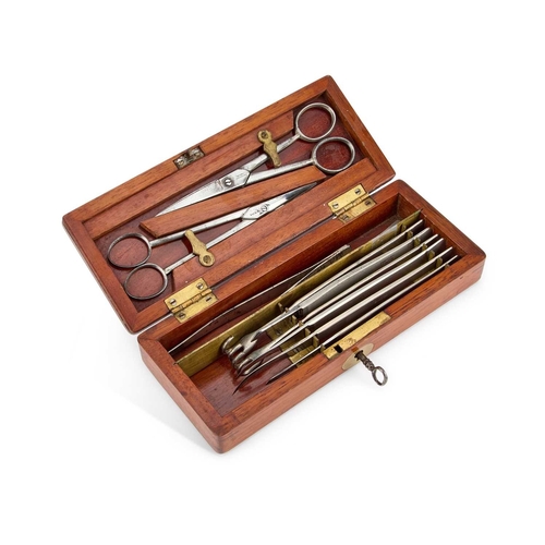 95 - A 19TH CENTURY MAHOGANY CASED SURGEONS KIT the cover with an inlaid brass cartouche engraved R.M. Cr... 