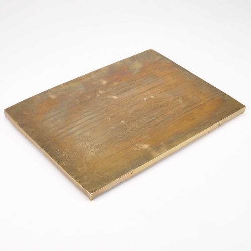 955 - A CHINESE ENGRAVED BRASS TRAY, CIRCA 1900 rectangular with galleried sides, engraved with two figure... 