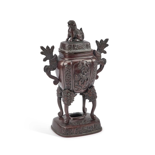 966 - A JAPANESE BRONZE INCENSE BURNER, CIRCA 1900 the cover with a Shishi finial, the rounded body with a... 