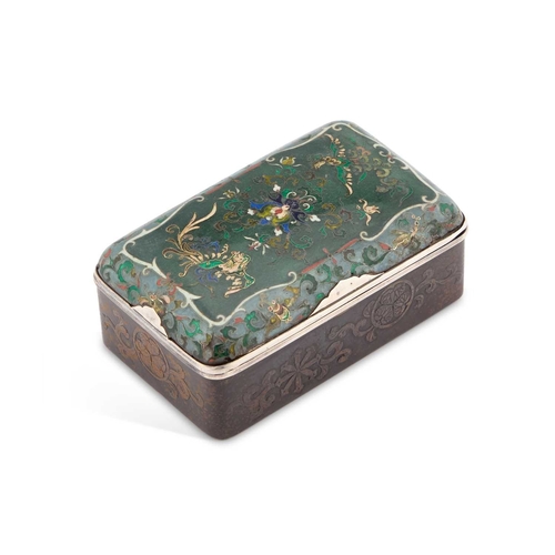 992 - A JAPANESE IRON, SILVER AND CLOISONNÃ ENAMEL BOX Meiji period (1868-1912), rectangular, with a lift... 