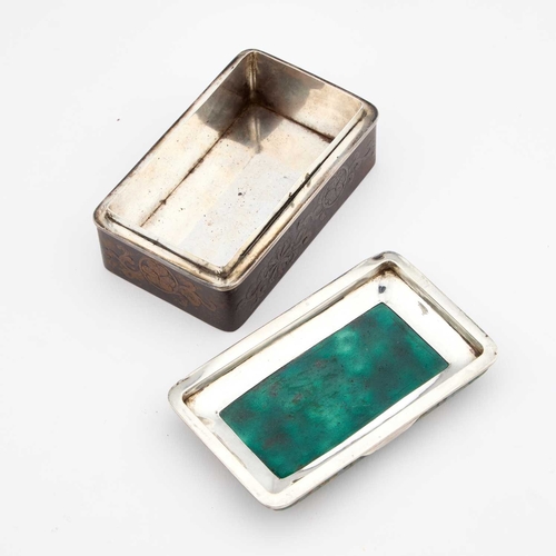 992 - A JAPANESE IRON, SILVER AND CLOISONNÃ ENAMEL BOX Meiji period (1868-1912), rectangular, with a lift... 