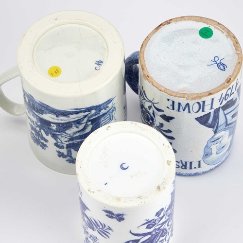 117 - A BLUE AND WHITE TIN-GLAZED MUG inscribed THE GLORIOUS FIRST OF JUNE LORD HOWE 1794 and with portrai... 