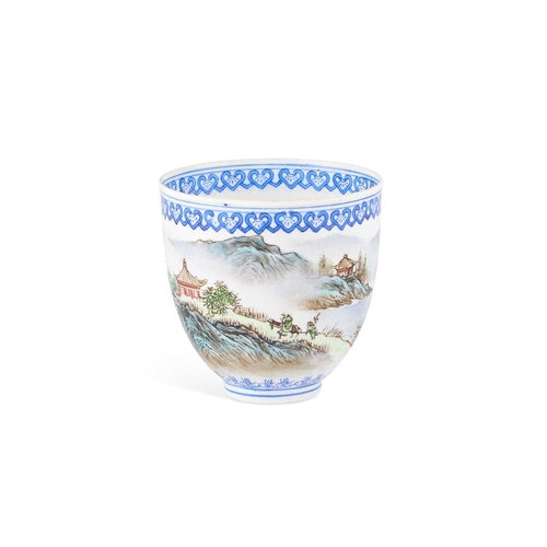 142 - A CHINESE EGGSHELL PORCELAIN BEAKER CUP decorated with mountain and sea scenes, rim and foot borders... 