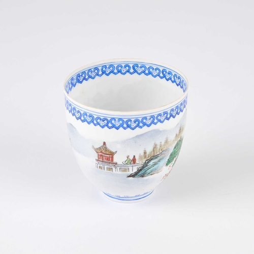 142 - A CHINESE EGGSHELL PORCELAIN BEAKER CUP decorated with mountain and sea scenes, rim and foot borders... 