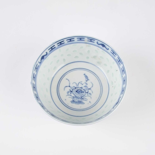 163 - A CHINESE PORCELAIN BOWL the rim decorated inside and out, and the inside of the bowl decorated with... 