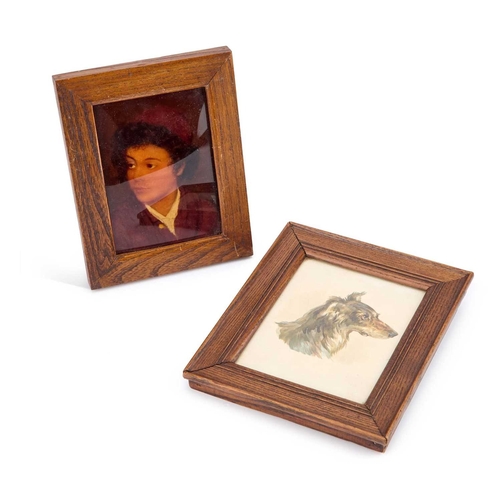 213 - AN EARLY 20TH CENTURY CHRYSTOLEUM together with a portrait print of a dog. (2)(First 15.8cm by 12.2c... 