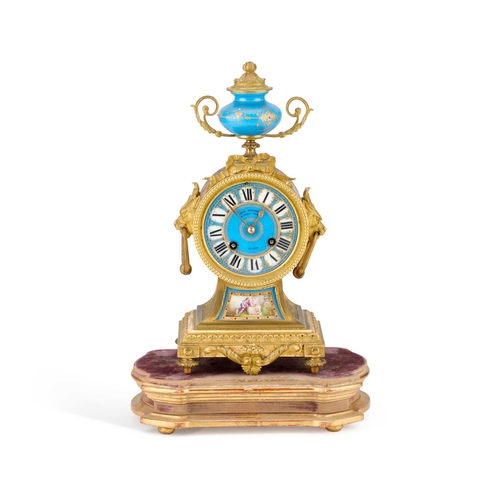 263 - A LATE 19TH CENTURY FRENCH GILT-METAL AND PORCELAIN MANTEL CLOCK SIGNED JOHN WALKER, 230 REGENT STRE... 