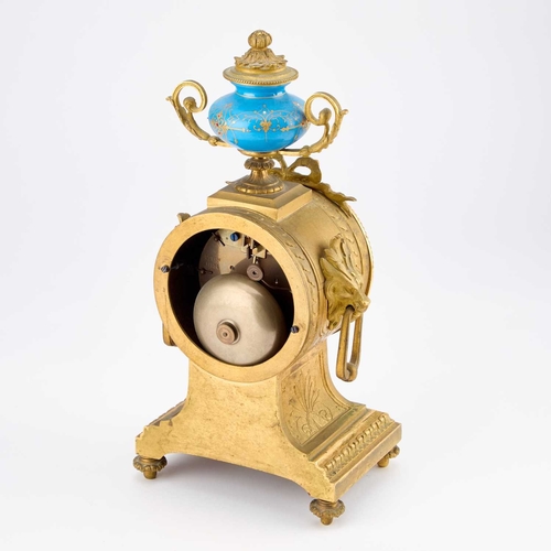 263 - A LATE 19TH CENTURY FRENCH GILT-METAL AND PORCELAIN MANTEL CLOCK SIGNED JOHN WALKER, 230 REGENT STRE... 